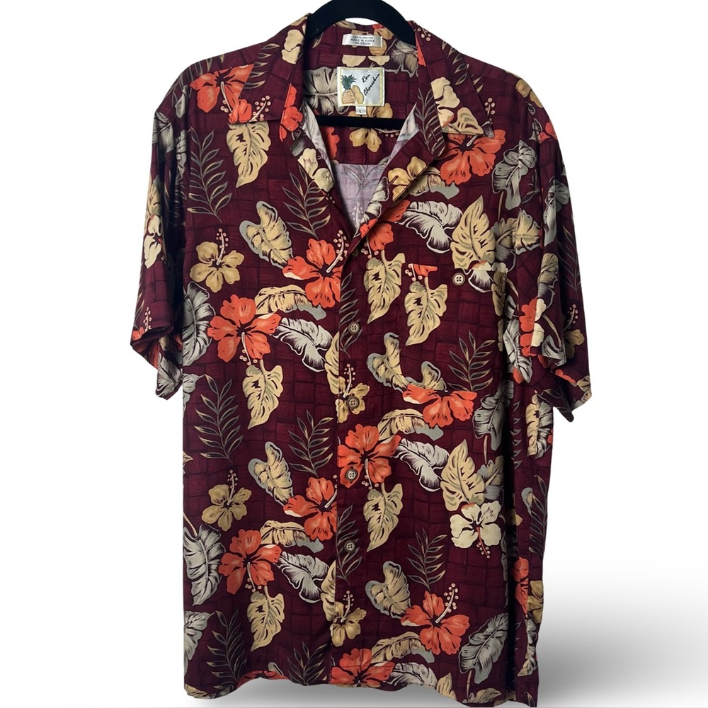 Ron Chereskin – Men’s‎ Hawaiian Aloha Floral Shirt Burgundy Rayon – Sz. L